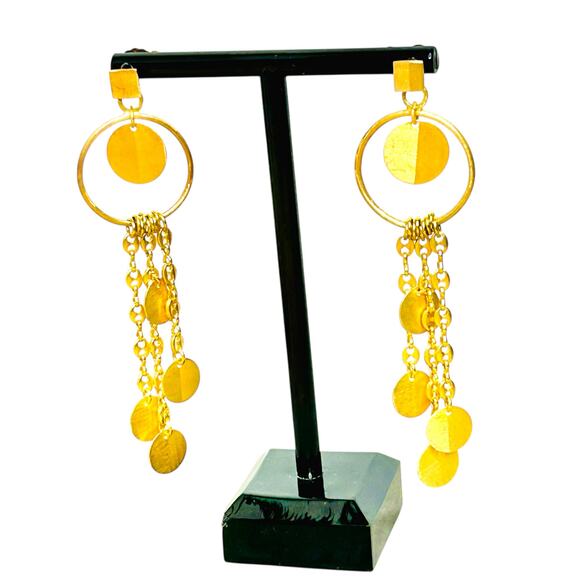 RL Brazil Gold Tone Long Dangle Discs Earrings - Picture 2 of 4
